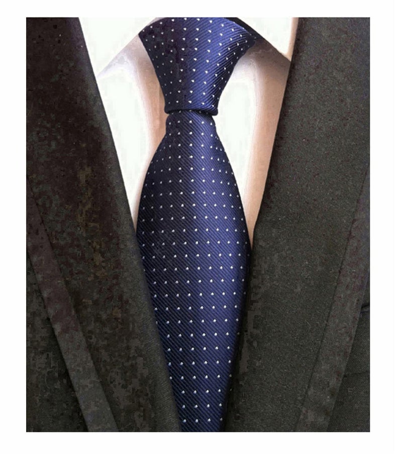 Secdtie Fashion Navy Blue Neckties Pin Dots Silk Tie Suit Fitness Dating Fashion For Men - Image 4